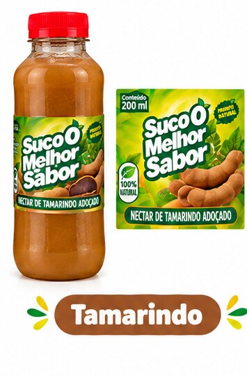 Garrafa e rótulo original de Tamarindo Suco O Melhor Sabor