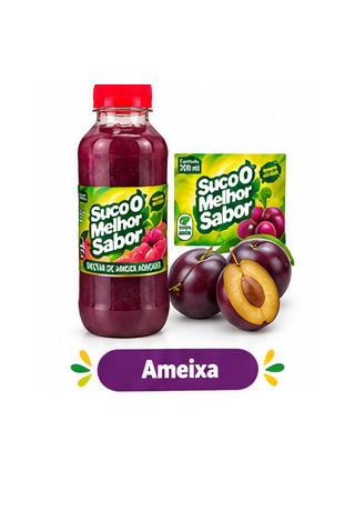 Garrafa e rótulo original de Ameixa Suco O Melhor Sabor