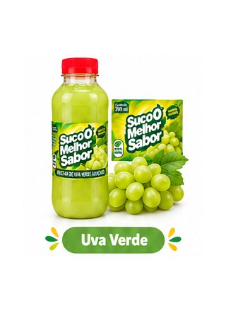 Garrafa e rótulo original de Uva Verde Suco O Melhor Sabor