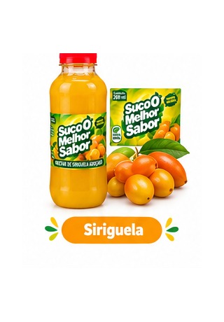 Garrafa e rótulo original de Siriguela Suco O Melhor Sabor