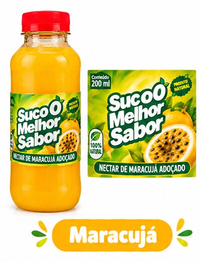 Garrafa e rótulo original de Maracujá Suco O Melhor Sabor