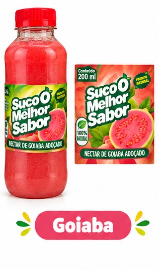 Garrafa e rótulo original de Goiaba Suco O Melhor Sabor