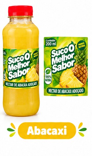 Garrafa e rótulo original de Abacaxi Suco O Melhor Sabor