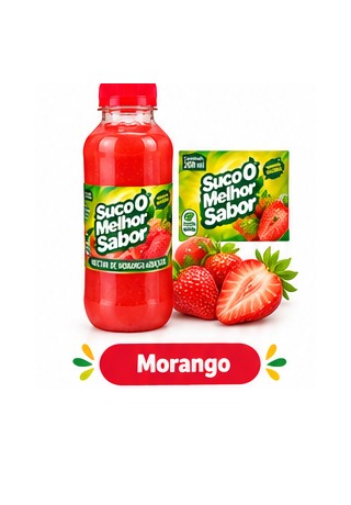 Garrafa e rótulo original de Morango Suco O Melhor Sabor