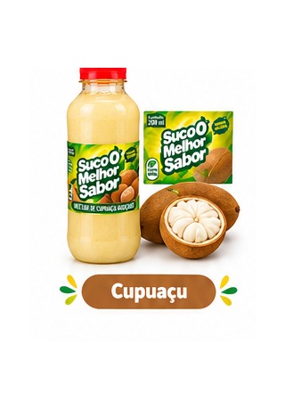 Garrafa e rótulo original de Cupuaçu Suco O Melhor Sabor