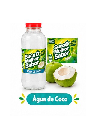 Garrafa e rótulo original de Água de Coco Suco O Melhor Sabor