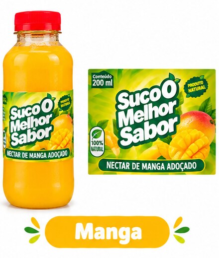 Garrafa e rótulo original de Manga Suco O Melhor Sabor