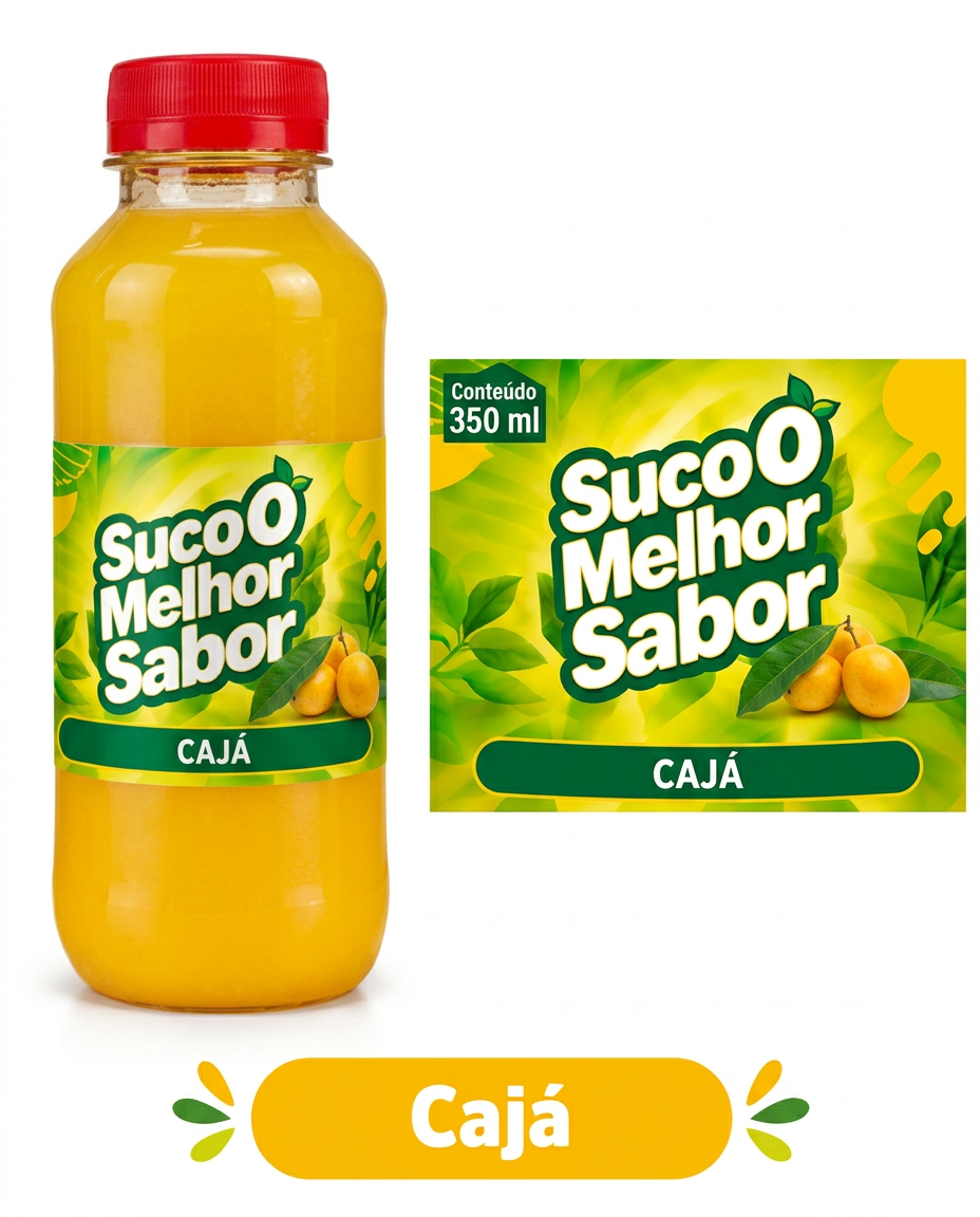 Garrafa e rótulo original de Cajá Suco O Melhor Sabor